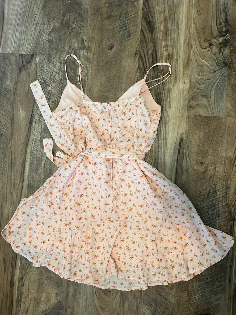 Floral Peach altar’d state Spaghetti-Strap Wrap Dress - Picture 6 of 8